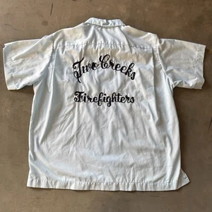 Vintage 60s Hilton Bowling Shirt Chain Stitch Two Creeks Firefighters XL Button - Picture 1 of 5