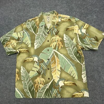 MONTEGO MON Silk Hawaiian Shirt Mens L Toucan Banana Floral Tropical Beach Camp - Image 1 of 4
