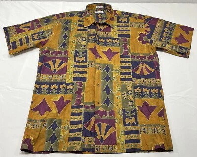 Vtg Burma Bibas Abstract Shirt Mens L 60 Singles Cotton Lawn Button Up Hawaiian - Image 1 of 4