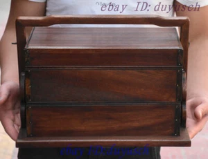 14" Collect Chinese Huanghuali Wood handcrafted Storage Food box Boxes Statue - Picture 1 of 10