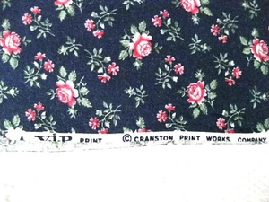 Vintage Navy Blue Fabric Pink Red Roses Cranston Print Works VIP Print 42x18 - Picture 1 of 4