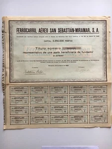 AKTIENTITEL EISENBAHN FLUGZEUG S. SEBASTIAN MIRAMAR, SA BARCELONA 1929 1123 - Bild 1 von 1
