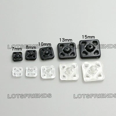100 sets Plastic Square Press Studs Snap Fasteners Sewing Buttons 7 8 10 13 15mm - Image 1 of 4