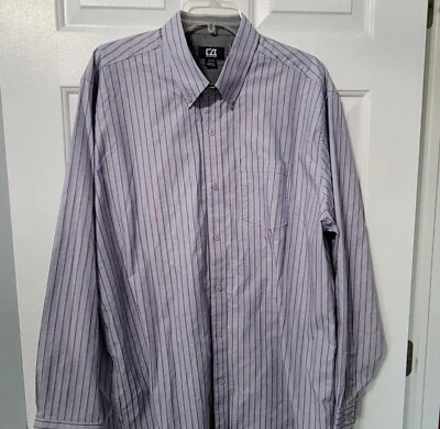 Cutter & Buck Shirt Men's XL Long Sleeve Button Up Blue With Red/Black Pinstripe - Image 1 of 4