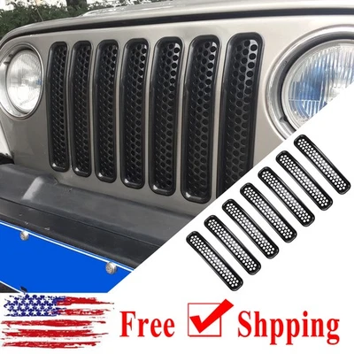 7x Front Grille Inserted Mesh Grill Covers Fit Jeep Wrangler TJ 1997-2006 Black - Изображение 1 из 4