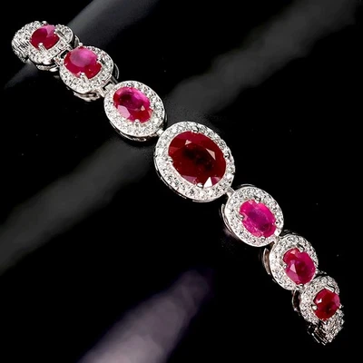Pulsera de plata de ley 925 rubí ovalado 8x6 mm joyas de piedras preciosas naturales 7 pulgadas Foto 1 de 4