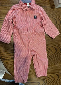 Baby Osh Kosh B'gosh rot & weiß gestreifter Denim Eisenbahn Schaffner Overall 24 M - Bild 1 von 7