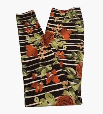 Leggings LuLaRoe OS Talla Única OTOÑO MARRÓN Divertido Rayas ACUARELA ROSA Flor Sauce Foto 1 de 4
