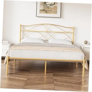  Size Metal Platform Bed Frame with Headboard and Footboard,Sturdy Queen Gold - Picture 1 of 8