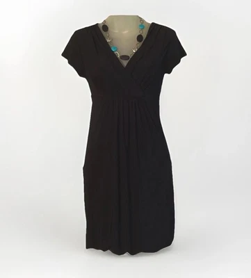 Madison Leigh Womens 4 Petite Black Empire Waist Dress V-Neck Flutter Sleeves - Image 1 of 3
