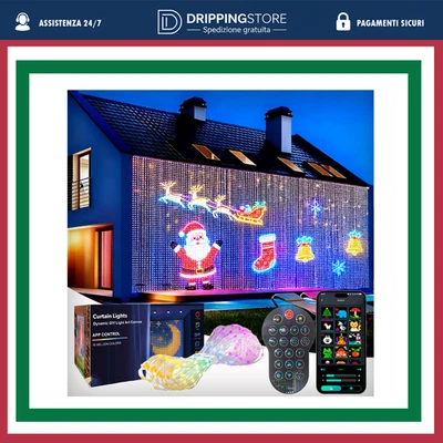 TENDA LUMINOSA NATALIZIA DA ESTERNO 380 LED 3MT SMART IMPERMEABILE BLUETOOTH  - Immagine 1 di 4