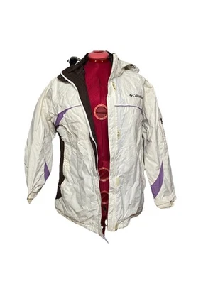 Chaqueta de exterior Columbia antigua XL blanca púrpura para mujer con capucha extraíble Foto 1 de 4