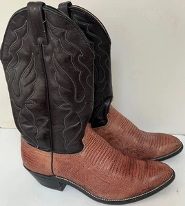 Braunes Eidechsenfell mit schwarzem Leder Western Cowboystiefel. Größe 11D. - Bild 1 von 6