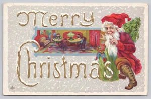 Postal reverso dividido Feliz Navidad túnica roja en relieve Papá Noel 1912 - Imagen 1 de 2