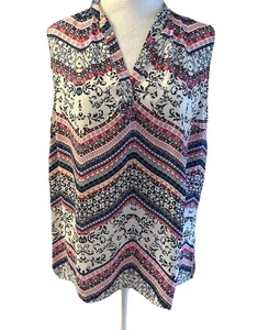 Tacera Tanktop Bluse Damen rosa blau bunt V-Ausschnitt Größe L - Bild 1 von 4