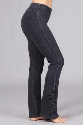 Chatoyant Mineral Wash Bootcut Crochet Lace Dark Ash Gray Small - Image 1 of 4