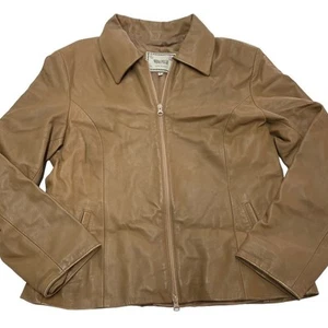 Vera Pelle Jacket Womens X Large Brown Tan Camel Leather Collared Made In Italy - Picture 1 of 11