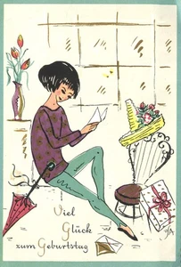 Mucha suerte para cumpleaños feliz cumpleaños años 60 adolescente postal austriaca - Imagen 1 de 2