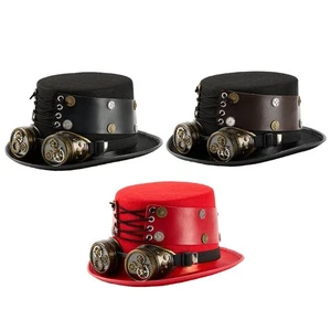 Victorian Gothic Hat With Adjustable PU Leather Strap And Detachable Goggles - Picture 1 of 11