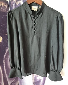 ELIE. Elie Tahari Womens Black Satin Half Button Long Sleeve Blouse Top Size L - Picture 1 of 10
