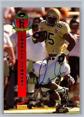 Charlie Simmons 1995 Signature Rookies Prime Autograph 38 Football Card /3000 RC - Image 1 of 2