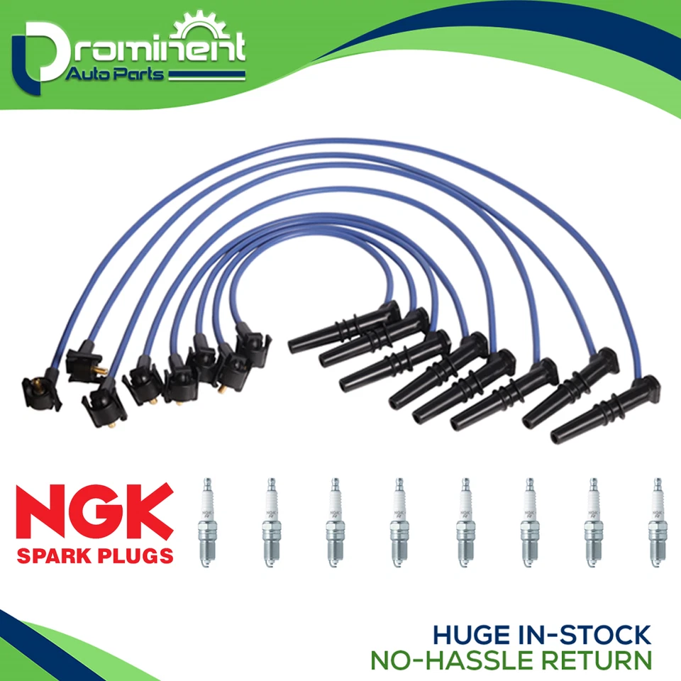 8 NGK Spark Plug & Professional Wireset for 1996 Ford Crown Victoria 4.6L V8 - Image 1 of 1