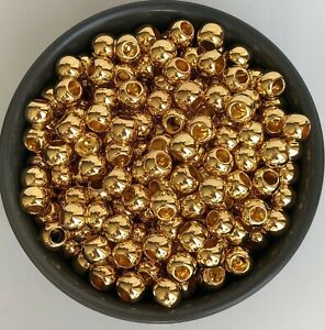 50X Gold European Macrame Beads 10x8mm Round Resin Craft Bead 4.5mm Hole
