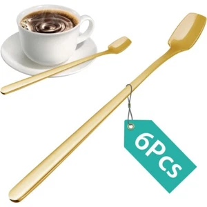 6 PCS Coffee Spoons Set, Dessert Spoon, Iced Tea Long Handle, Small Teaspoons - Picture 1 of 6