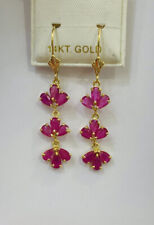 14k Solid Yellow Gold Dangle Flower Earring With Natural Pear Ruby4.3Ct2.80Gm