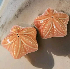 Salt and Pepper Shakers, Sand Dollar Starfish Coral-Colored Glazed Ceramic, NEW! - Picture 1 of 13