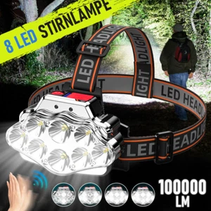 LED Stirnlampe 100000LM Super Hell Wiederaufladbar Kopflampe 4 Modi+2 Akkus T6 - Bild 1 von 14
