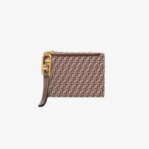 FENDI Zucca Tri Fold Monogram FF Print Beige Brown Leather Coin Purse Zip Wallet - Picture 1 of 16