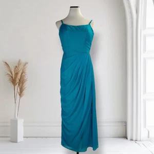 Vintage 50s Draped Wiggle Cocktail Dress Size 6 Chiffon Drape Side Slit - Picture 1 of 14