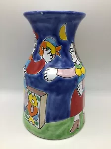 La Musa Large 10 Inch Vase Made In Italy Fish Market Scene Marked Hand Painted - Picture 1 of 11
