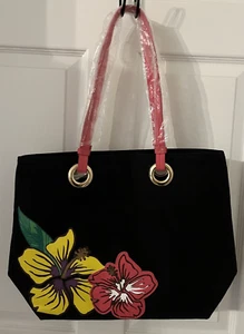 Avon Tropical Applique Pink Yellow Flowers with Pink Handles Tote Travel Bag - Picture 1 of 9
