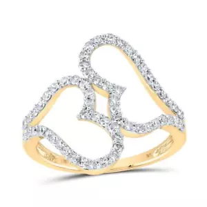 10K Yellow Gold Genuine Diamond Womens Oblong Open Double Heart Band Ring 5/8 CT - Picture 1 of 1
