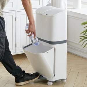 Kitchen Rubbish Bin Waste Recycling Dual Multi Compartment Pedal Moving Baskets - Picture 1 of 8