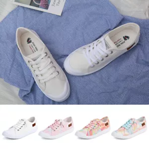 Womens Low Top Lace Up Canvas Sneakers Shoes Casual Running Walking Flats - Picture 1 of 96