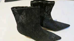 Women's Black Lace Dress Ankle Boots - Picture 1 of 6