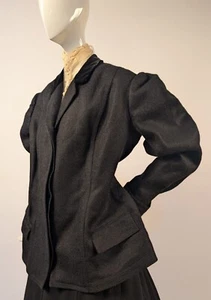 VICTORIAN 1890’S BUSTLE BACK JACKET W PUFF SLEEVES + VELVET COLLAR - Picture 1 of 6