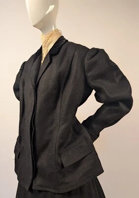 VICTORIAN 1890’S BUSTLE BACK JACKET W PUFF SLEEVES + VELVET COLLAR - Image 1 of 4