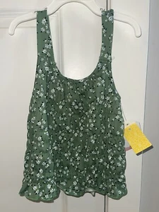 Neu mit Etikett Mädchen WALKING ON SUNSHINE Tanktop grün mit schwarz/weißen Blumen Größe Small - Bild 1 von 6