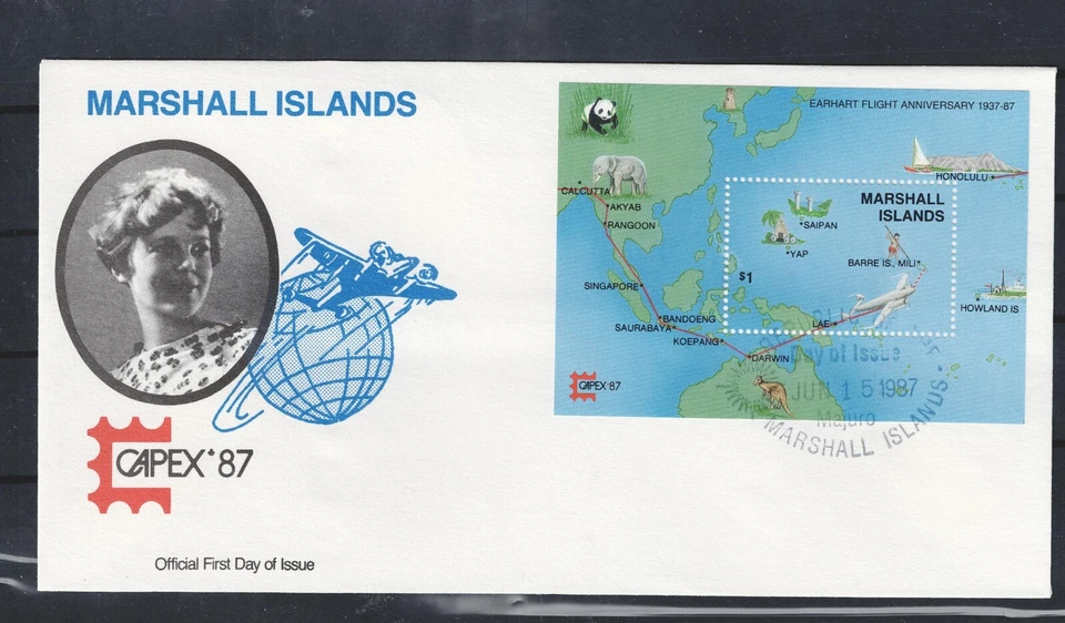Marshall Islands Historical Aviation Map Souvenir Sheet on cover FDC 1987 B-2 - Image 1 of 1