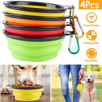 4 piezas de silicona plegable para mascotas gatos perros comida tazón de agua viaje caminar senderismo Foto 1 de 4