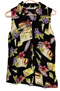 Units Tropical Tank Floral Top Button Down Kragen Hawaii Ärmellos Gr. M - Bild 1 von 5