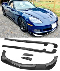 Glossy Black Front Lip & Side Skirts Fits 05-13 Corvette C6 BASE ZR1 Extended  - Bild 1 von 12