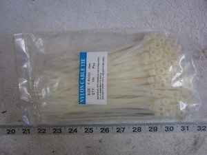 4.8mm x 200mm 3/16" x 7-7/8" White Nylon Zip Cable Tie Lot of 100 (1 Bag), New - Picture 1 of 1