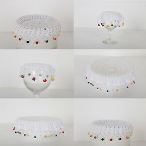 Hand Crochet Beaded Jug Glass Bowl Cover Cotton Handmade Fine White 4,6,8 inch