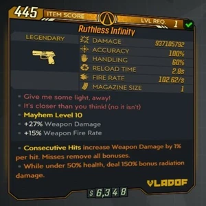 BL3 [MODDED Infinity Pistol] 400+ million damage! [All Platforms] - Picture 1 of 12