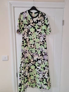 MARKS AND SPENCER AUTOGRAPH CUPRO FLORAL MIDI DRESS LIME IVORY MIX SIZE 8 - Picture 1 of 6